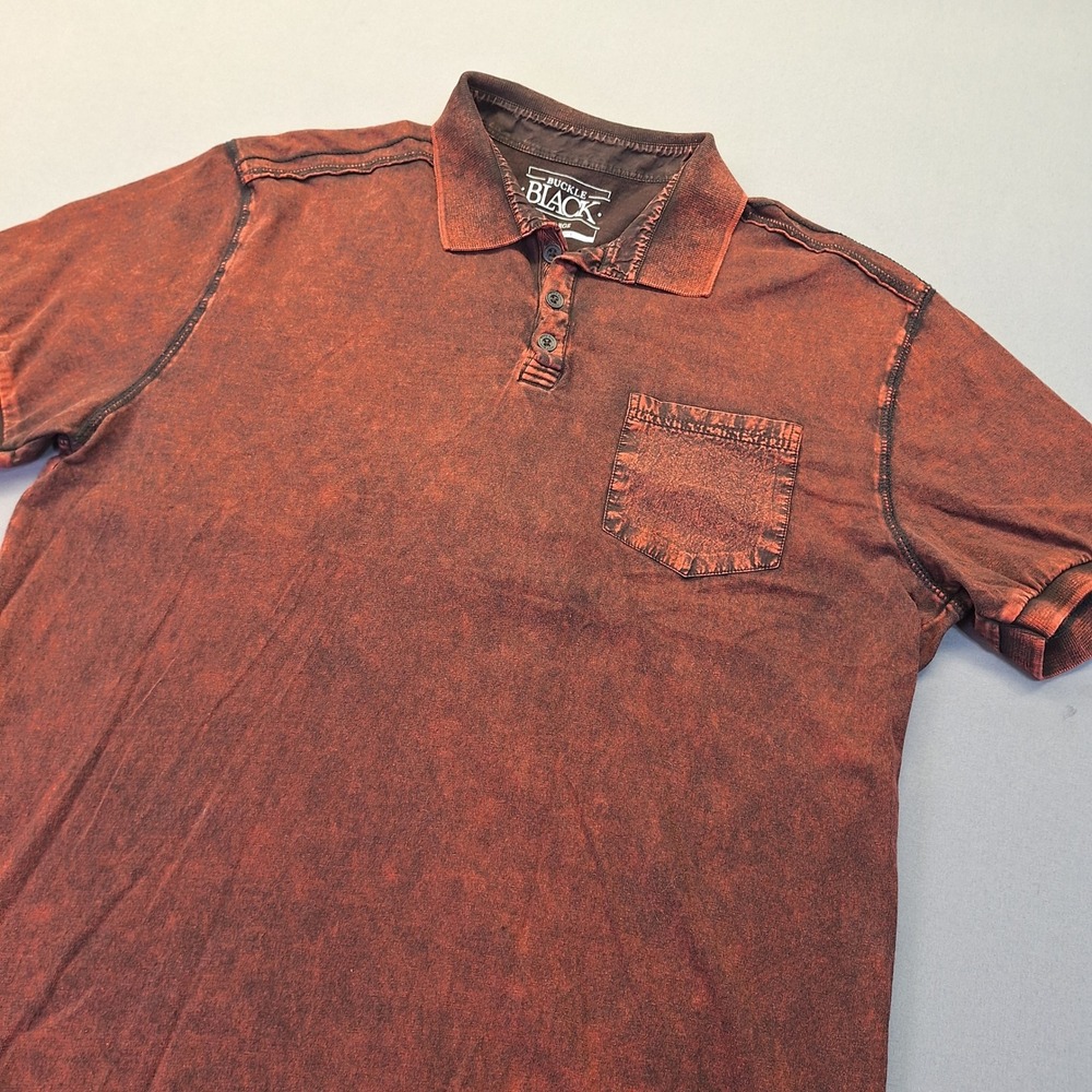 Buckle Black Mens Acid Wash Polo Shirt Red Black Short Sleeve BB9107 XL
